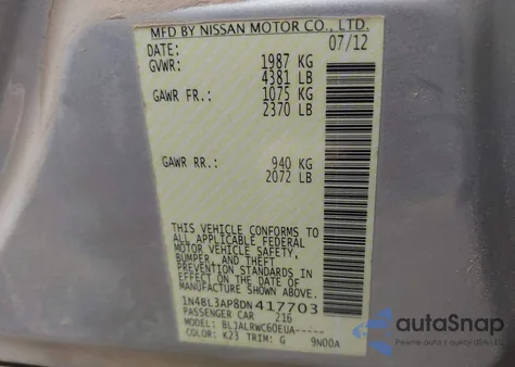 2013 Nissan Altima 3.5 S from USA, damaged, VIN 1N4BL3AP8DN417703